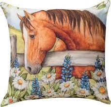 Horse In Floral Blue Bonnets Pillow