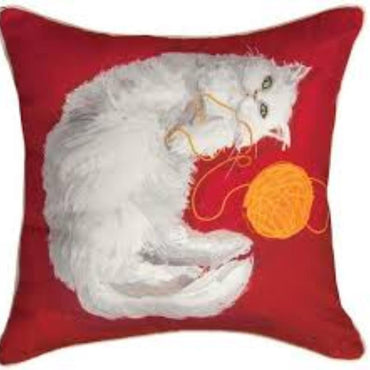 Martha's Curious Cats Pretty Girl White Cat Pillow