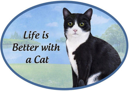 Black/White Cat Car Magnet