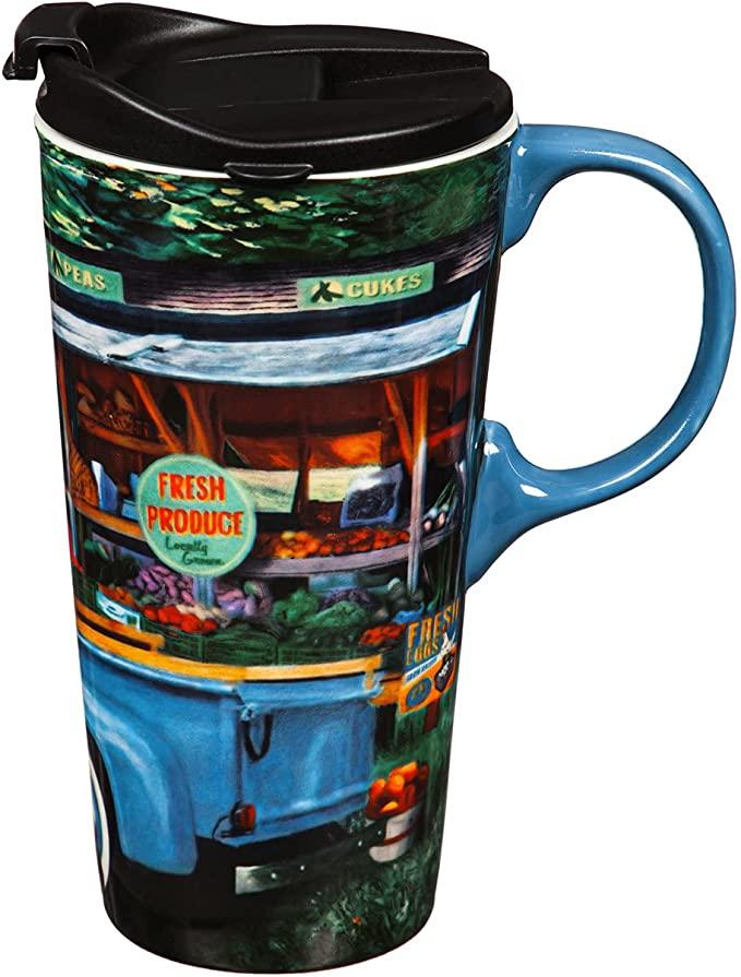 Blue Farm Truck- Ceramic Travel Cup
