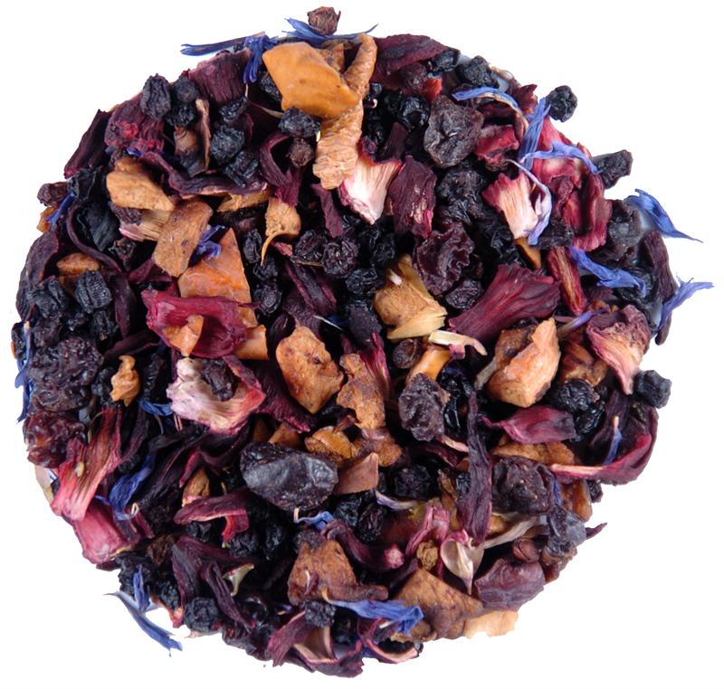 Ingredients: Blueberries, apples, hibiscus & cornflower petals, elderberries, currants, raisins, natural flavors