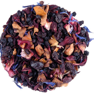 Ingredients: Blueberries, apples, hibiscus & cornflower petals, elderberries, currants, raisins, natural flavors