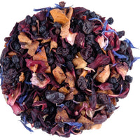Blueberry Infusion Caffeine Free 15 pyramid sachets   Ingredients: Blueberries, apples, hibiscus & cornflower petals, elderberries, currants, raisins, natural flavors