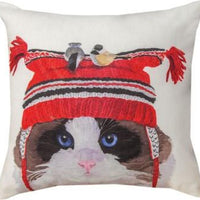 Cat with Birds in Hat Pillow