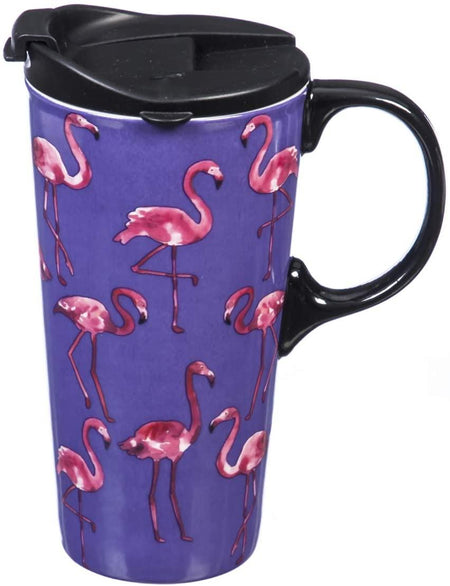 Ceramic Travel Cup- Flamingos