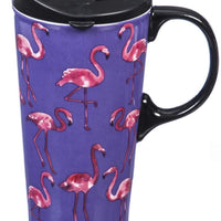 Ceramic Travel Cup- Flamingos