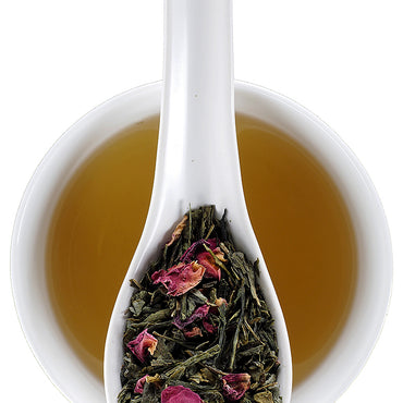 We've blended Japanese sencha green tea with rose petals and cherries to give you all the flavor and aroma of a springtime orchard. Try it cold-steeped as well!  ﻿Ingredients: Premium green tea, rose petals, natural flavoring