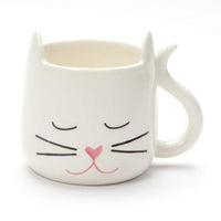 White Scuplted Cat Mug