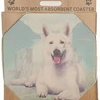 German Shepherd White Coaster Sq.