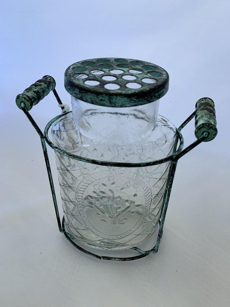 Glass Flower Turquoise Jar