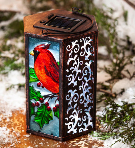 Hand Painted Solar Lantern- Cardinal