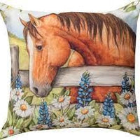Horse In Floral Blue Bonnets Pillow