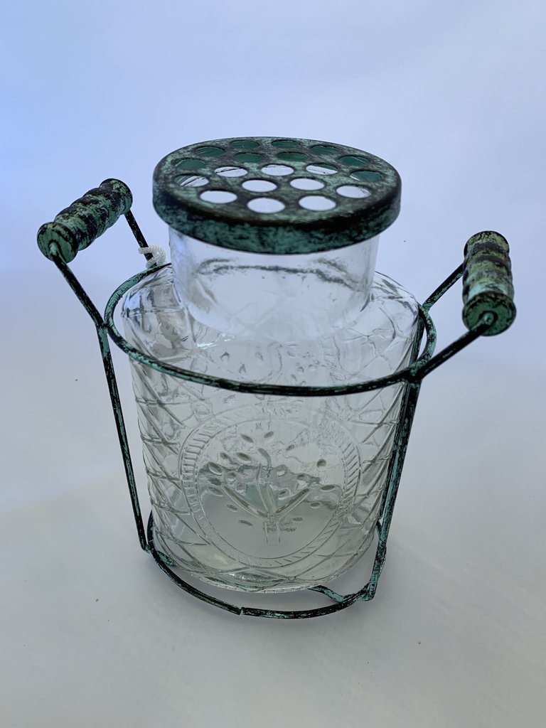 Glass Flower Turquoise Jar