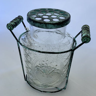 Glass Flower Turquoise Jar