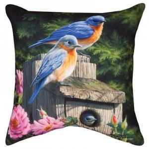 Birdhouse Blues Pillow