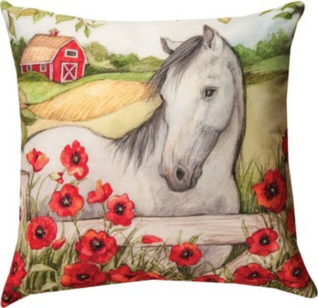 Horse in Florals Poppies Pillo
