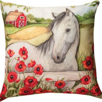 Horse in Florals Poppies Pillo