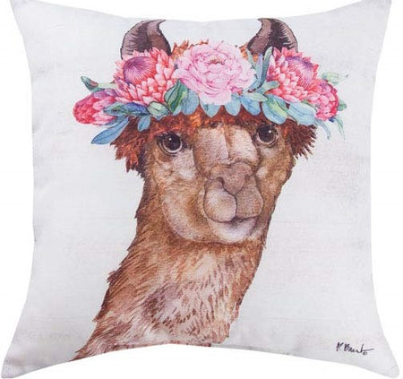 Llama Bloom Brown Pillow