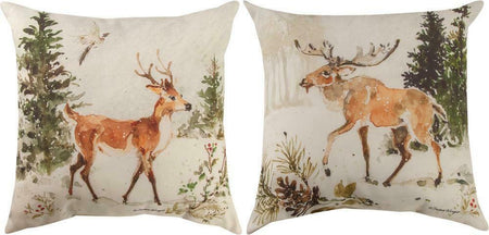 Snowy Forest Moose/Deer Pillow