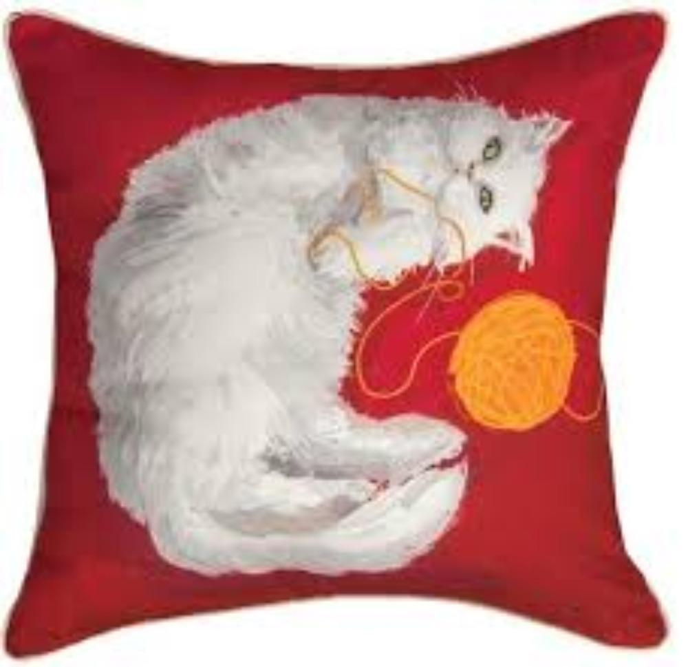 Martha's Curious Cats Pretty Girl White Cat Pillow