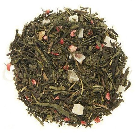 Japanese sencha green tea with a refreshing strawberry flavor and papaya pieces. 1lb bag